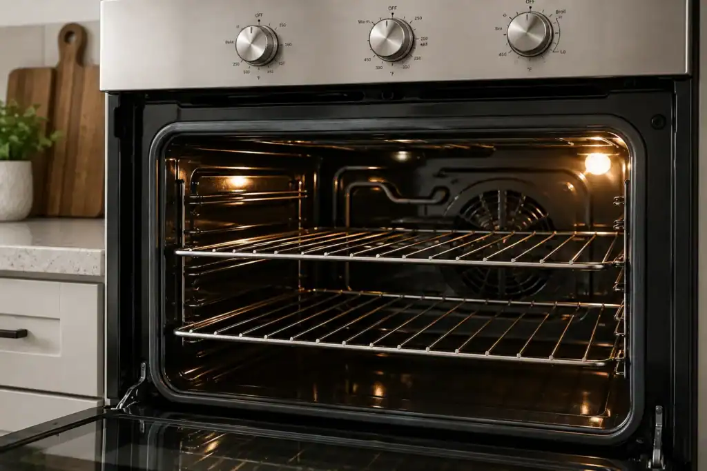 Open electric oven interior for oven heating troubleshooting guide