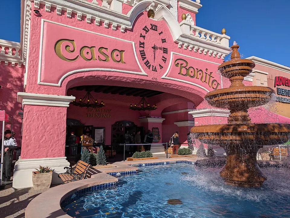Casa Bonita entrance and fountain in Lakewood, Colorado